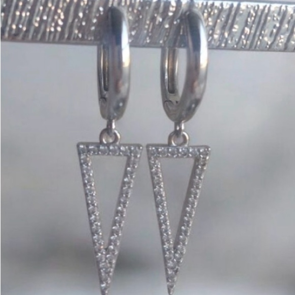 Swarovski Crystal Silver Triangle Drop Earrings - Picture 4 of 4